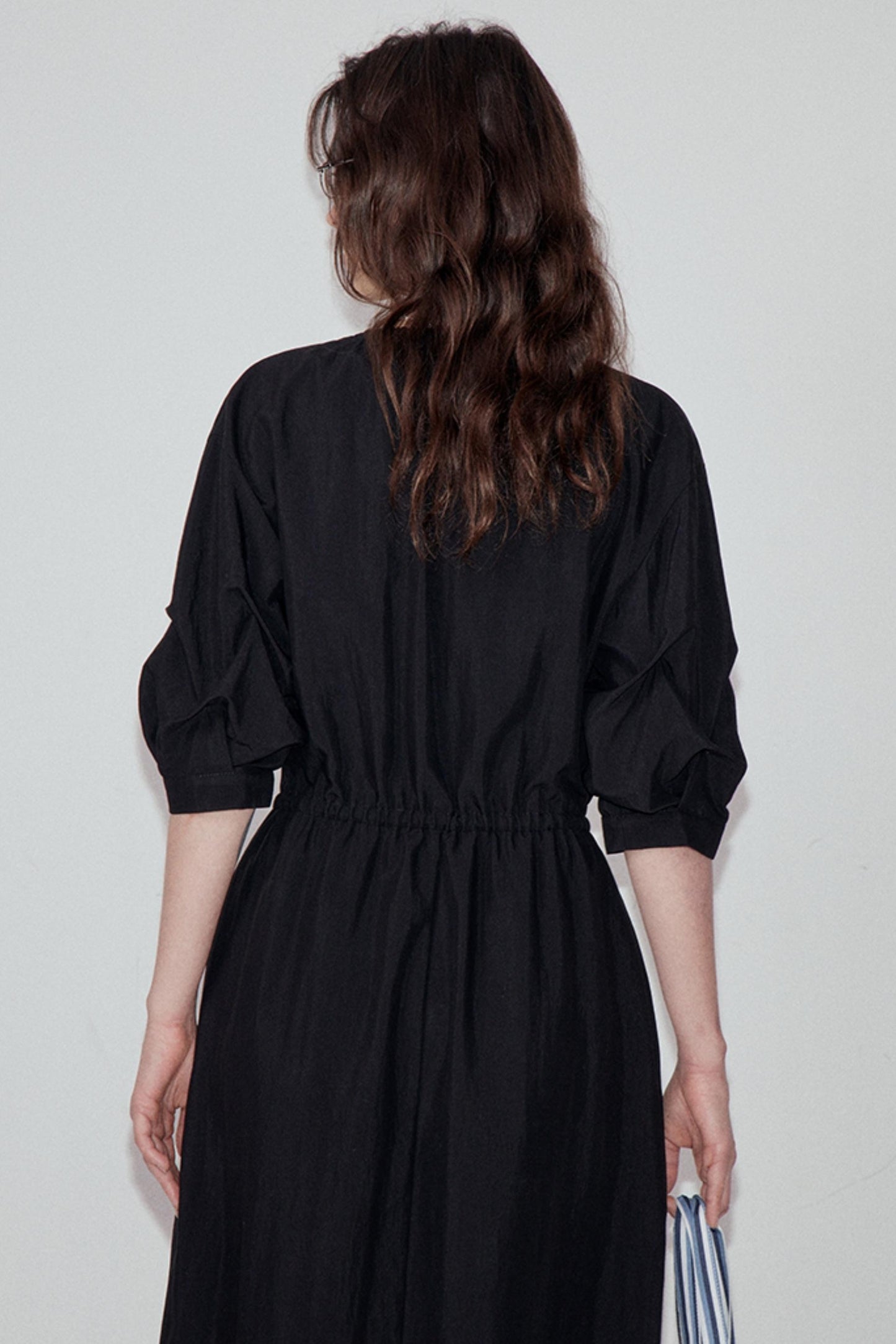 V-Neck Pleated Sleeve Dress