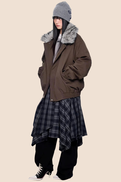 Large Fur Collar Parka Coat