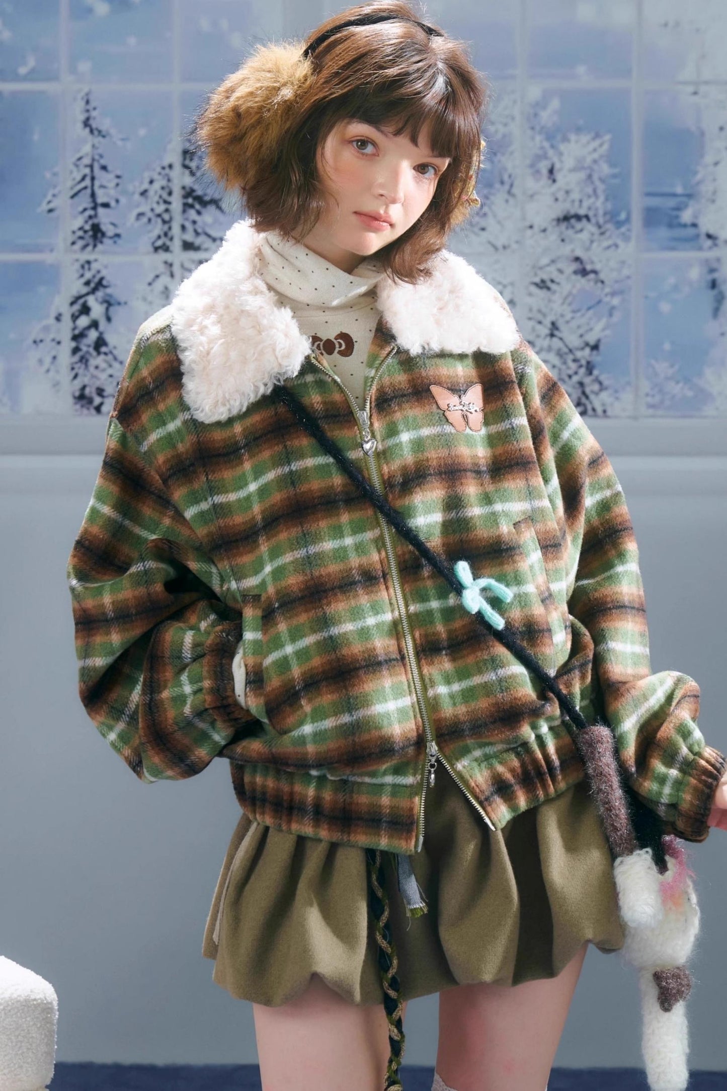 Winter Retro Green Plaid Jacket