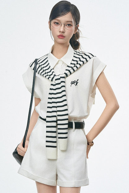 High-Waist White Casual Shorts