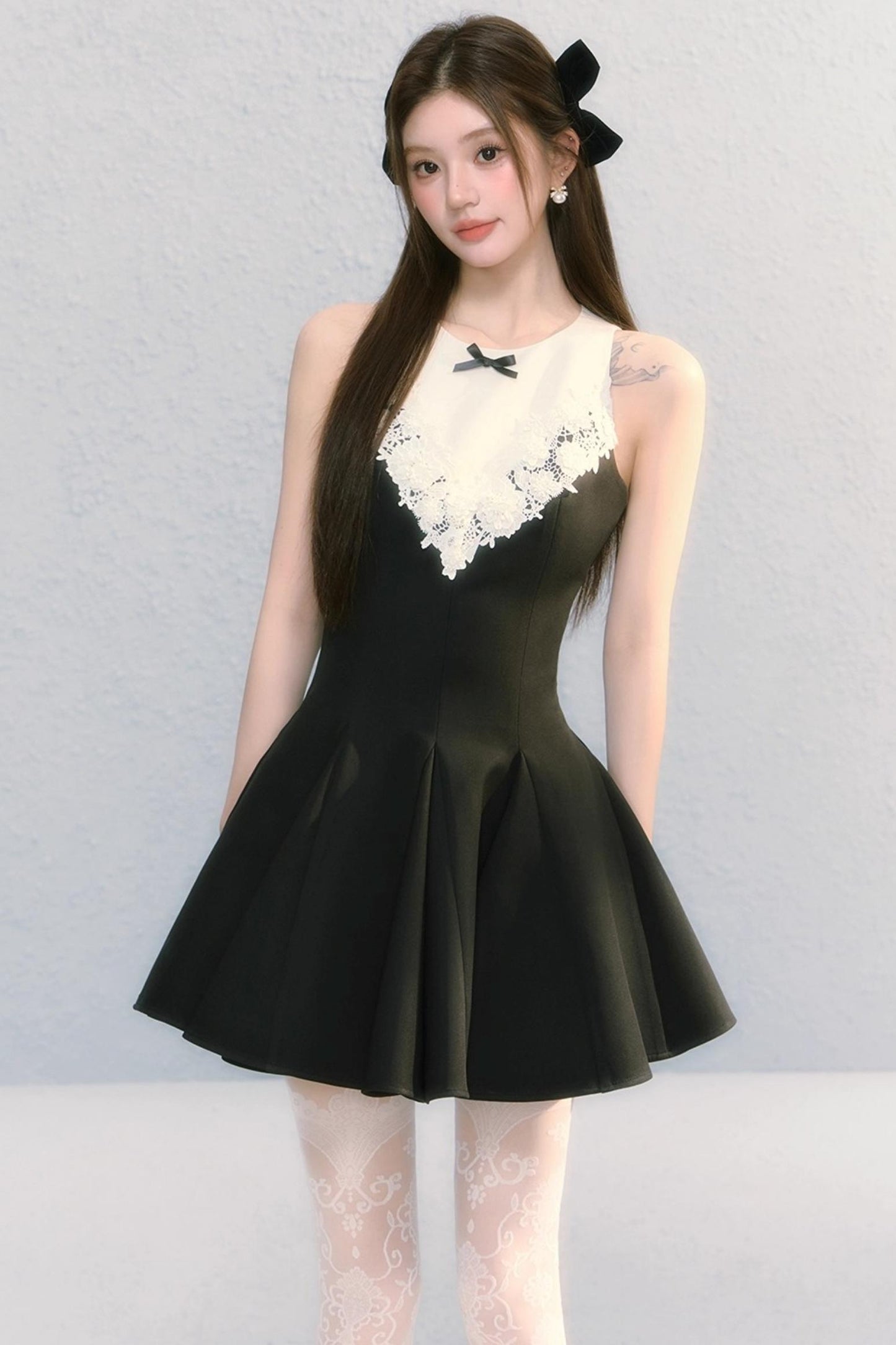 Golden V-Shaped Black Dress