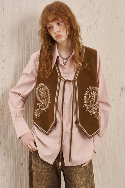 Cashew Flower Embroidered Long Sleeve Shirt