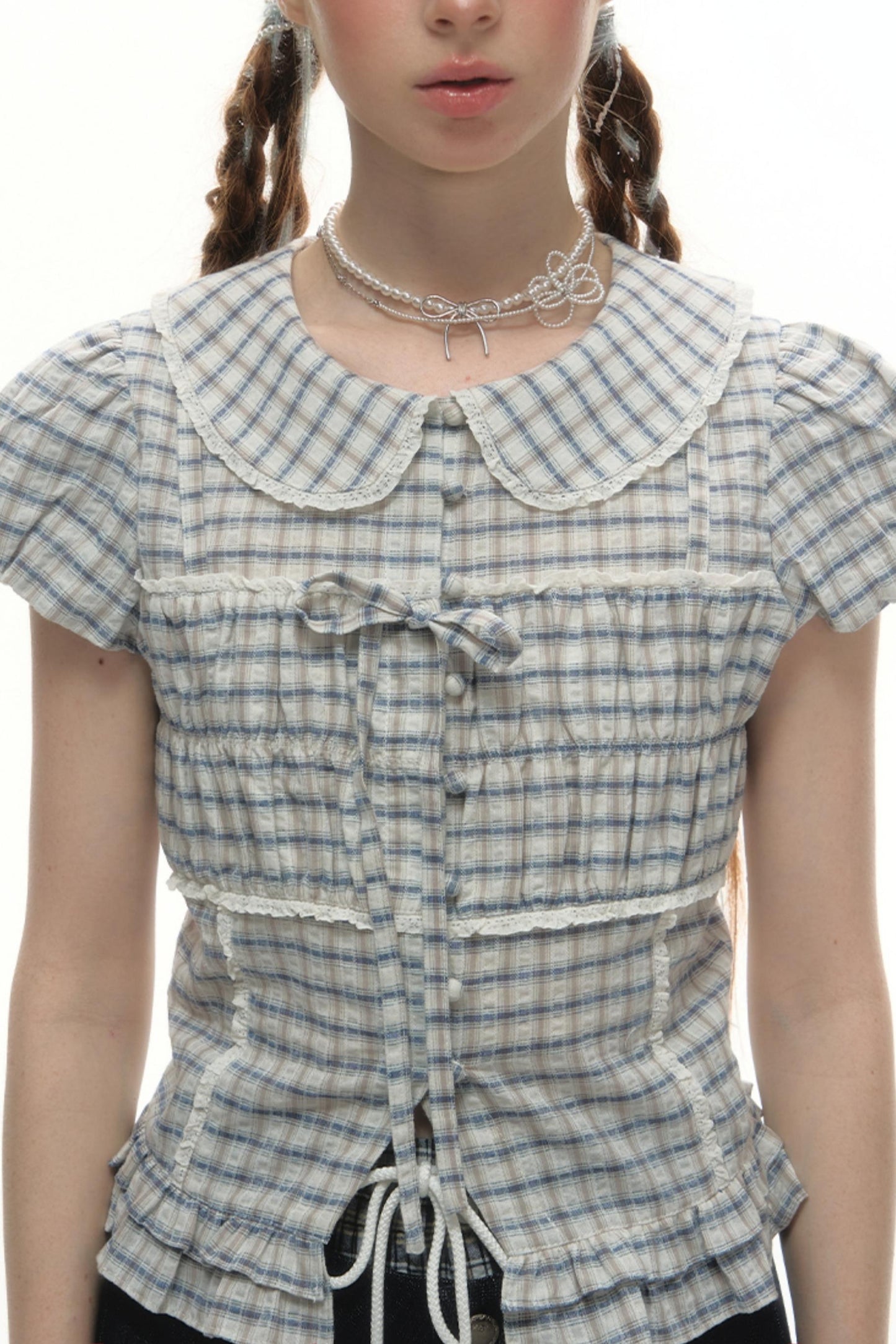 Designer Plaid Doll Collar Shirt