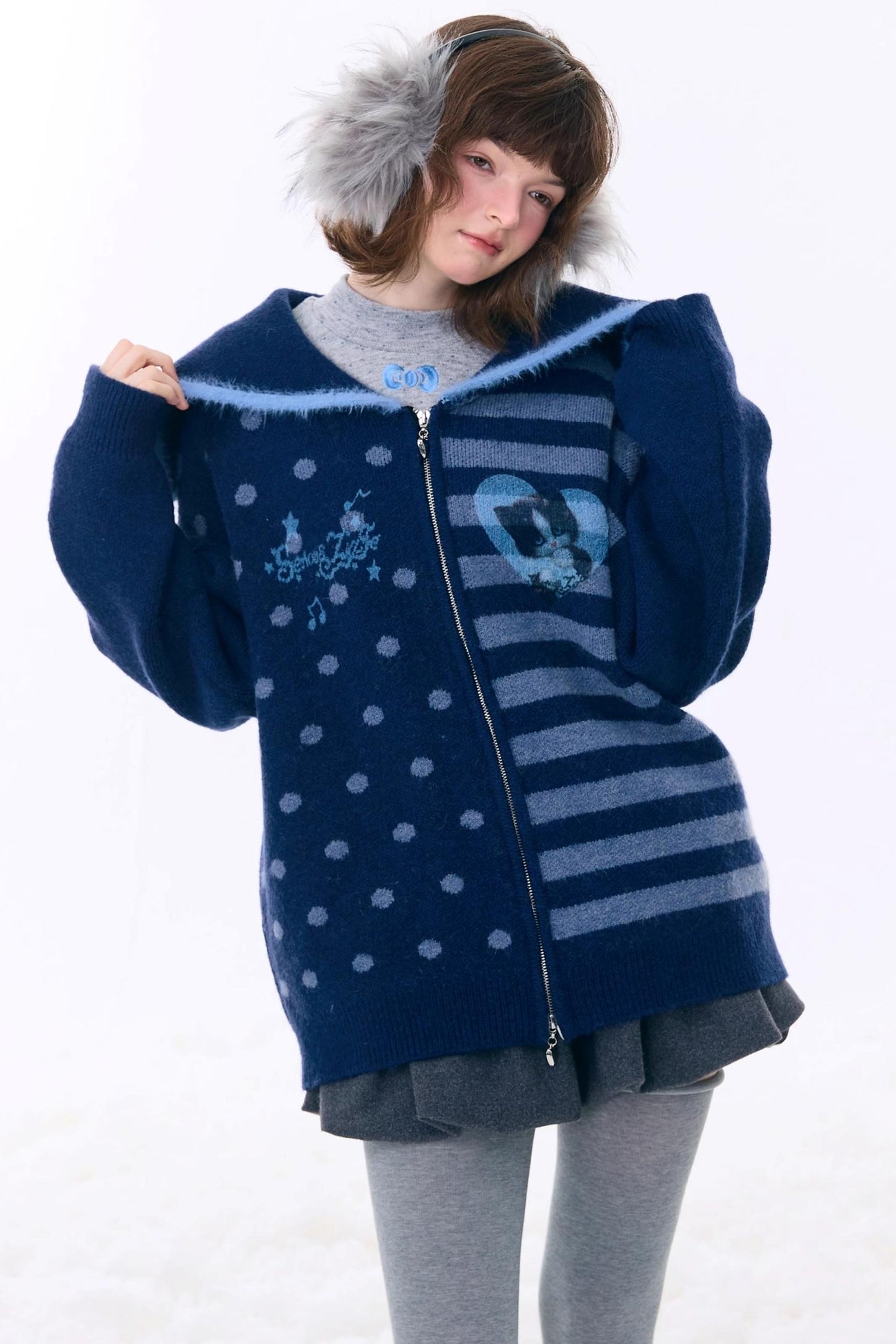 Retro Navy Collar Cardigan Jacket