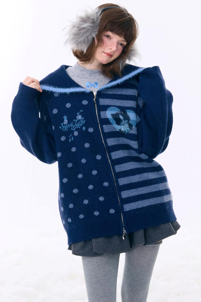 Retro Navy Collar Cardigan Jacket