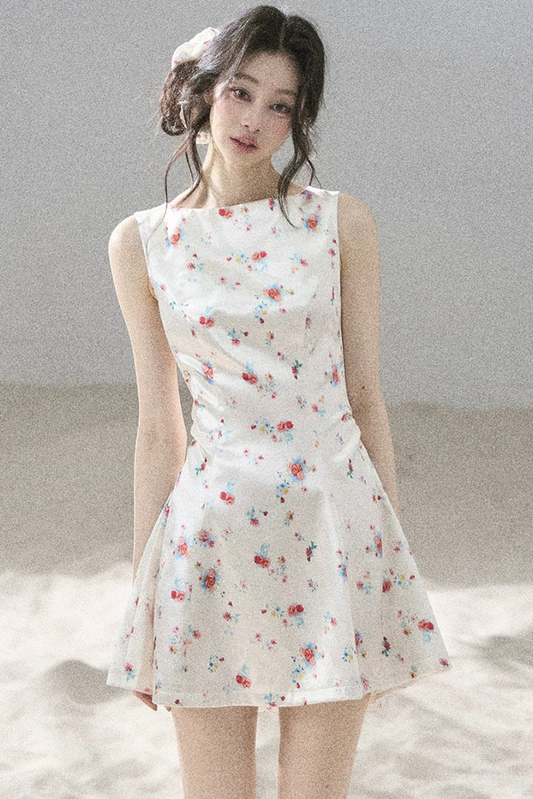 French Floral Satin Dress
