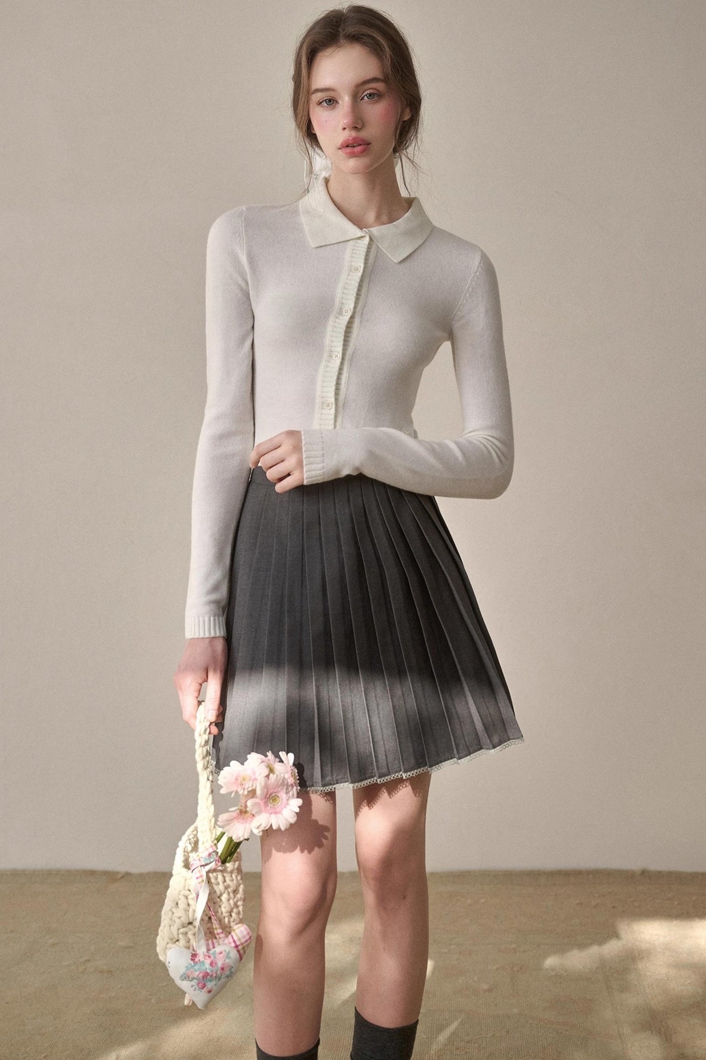 Gray Pleated Skirt