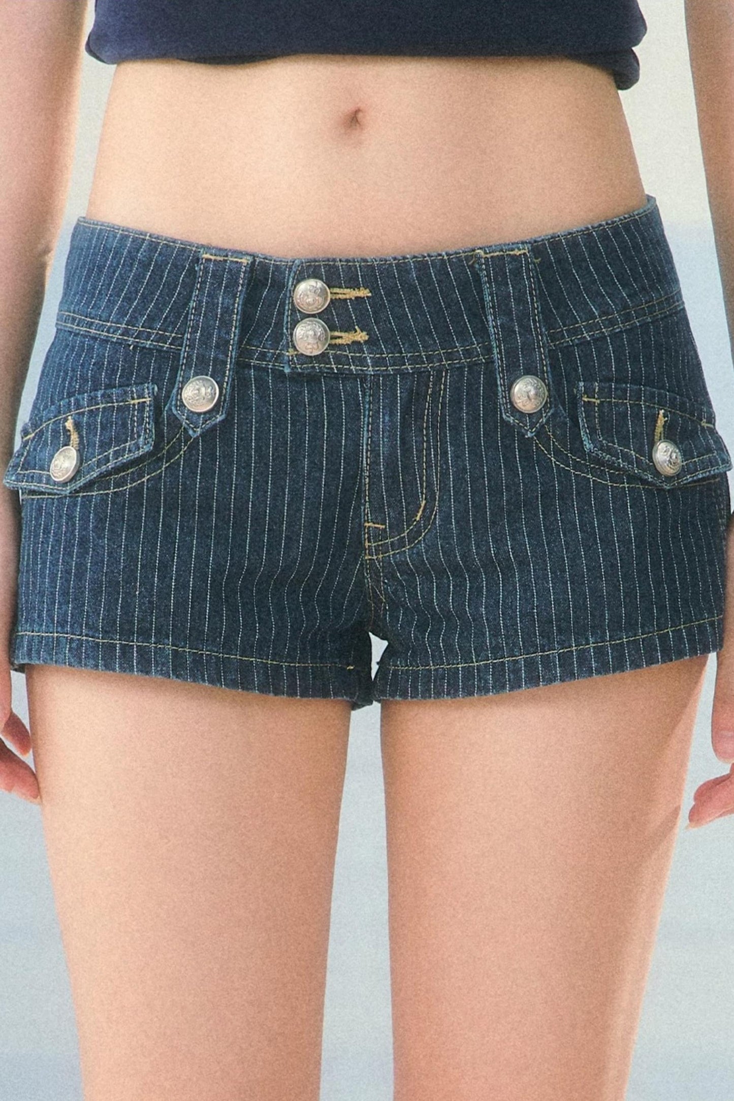 Retro Striped Denim Shorts