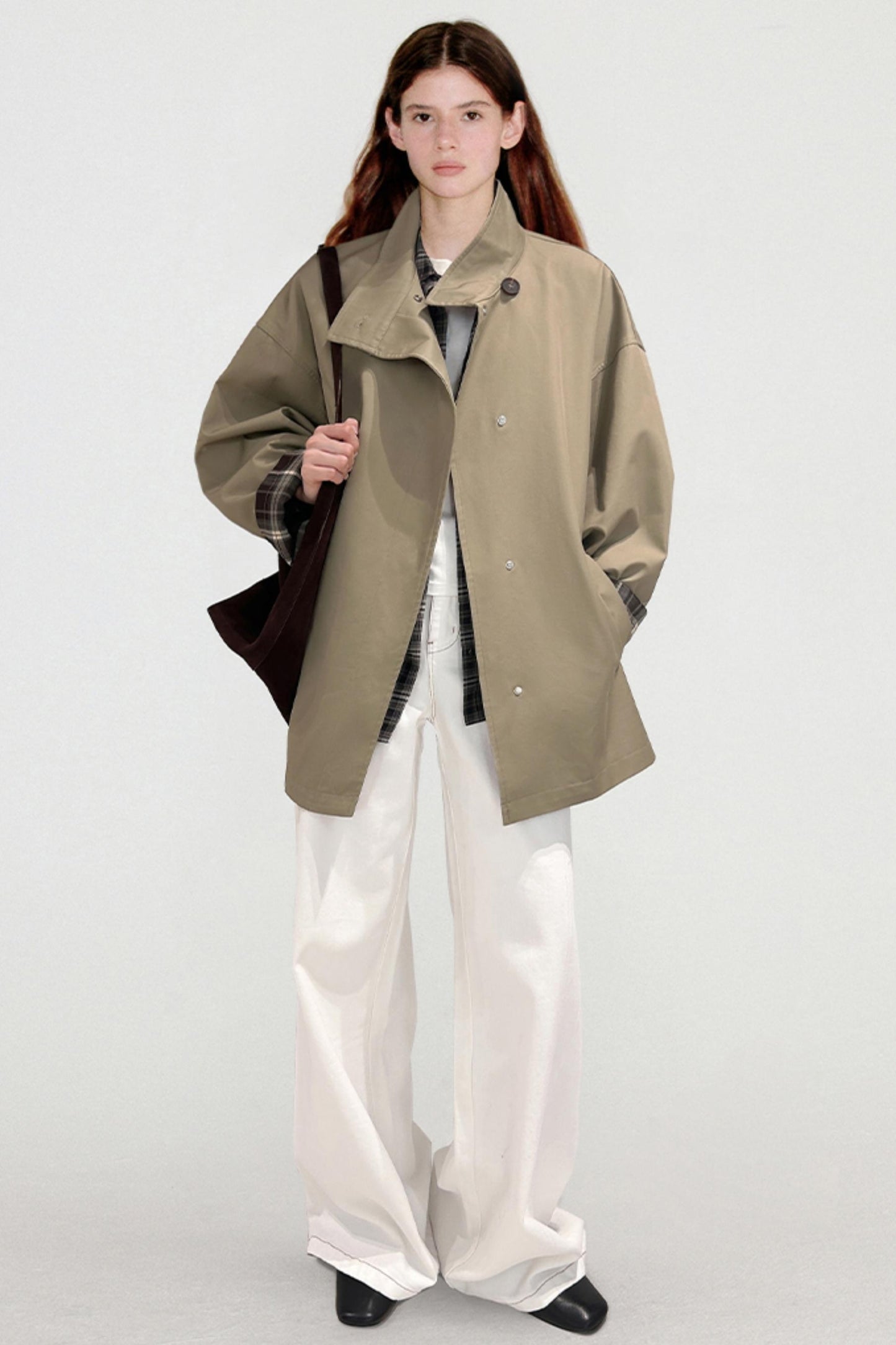 Atmospheric Plaid Patchwork Trench Coat