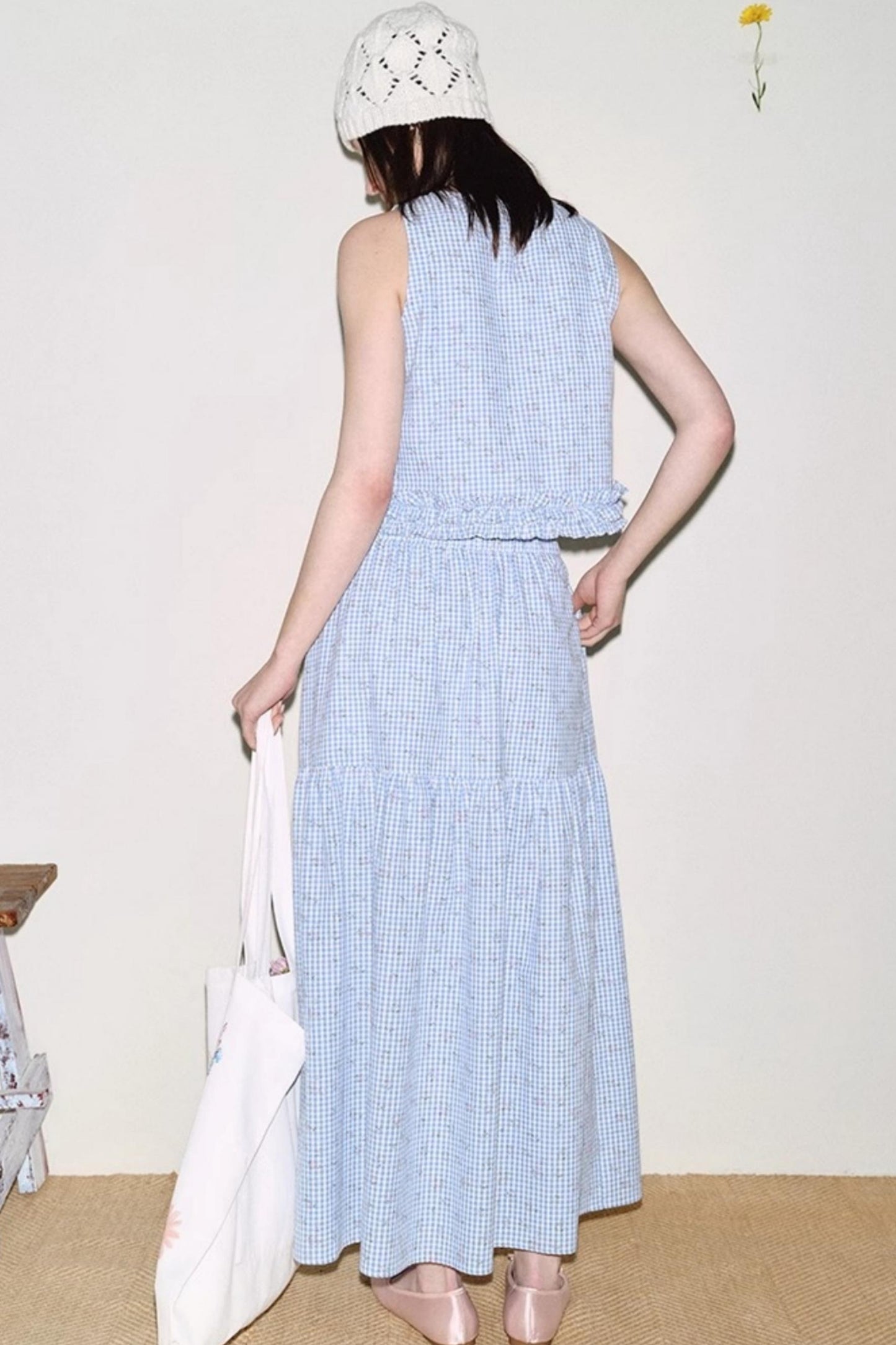 Soft Morandi Floral Frill Vest Skirt Set-Up