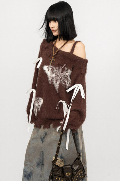 Off-The-Shoulder butterfly Loose Top