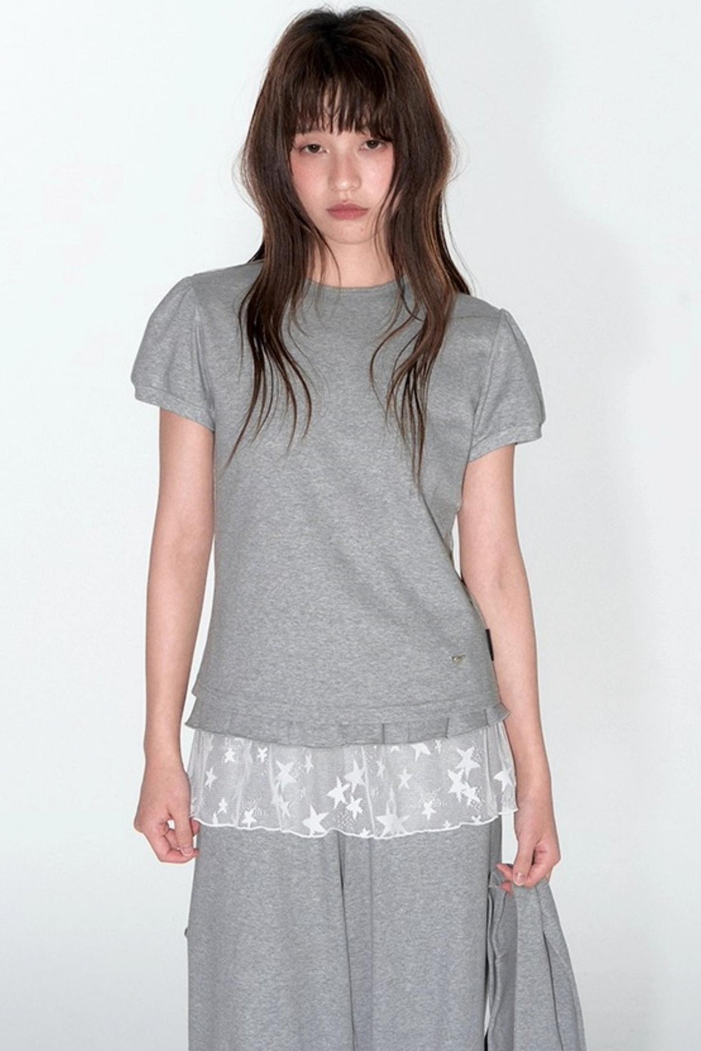 Navy Lace Short Sleeve Cinched Waist Top Set-Up