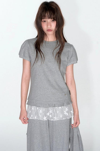 Navy Lace Short Sleeve Cinched Waist Top Set-Up