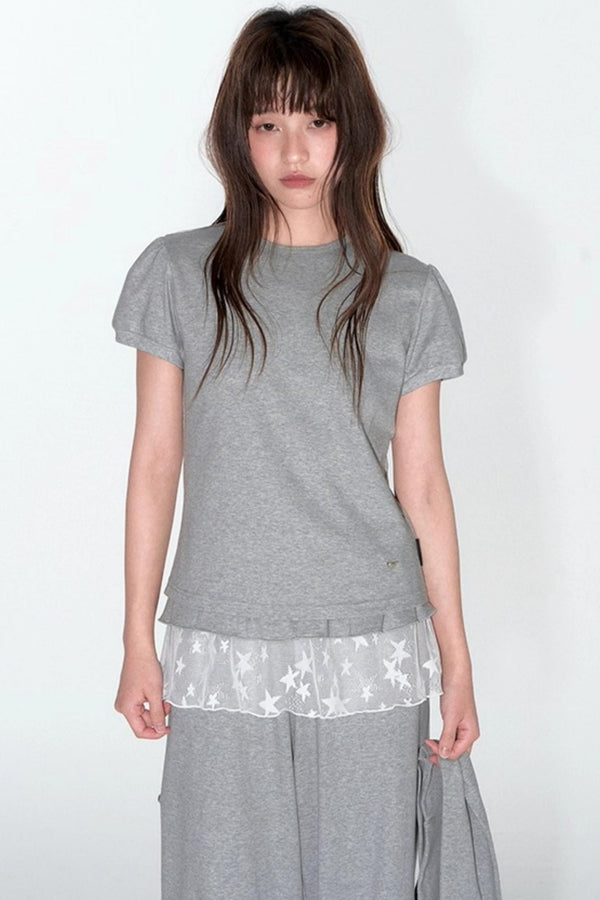 Navy Lace Short Sleeve Cinched Waist Top Set-Up