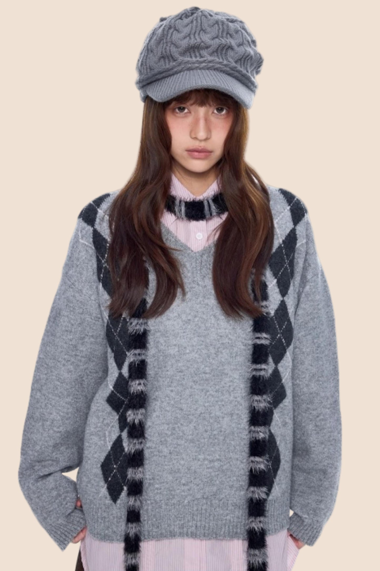 Ribbed V-Neck Knit Sweater