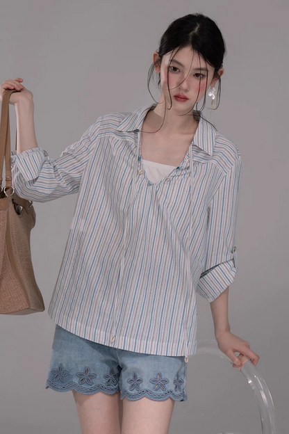 Conjunto de Camisa a Rayas Azul Soda