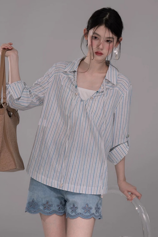 Soda Blue Striped Shirt Set