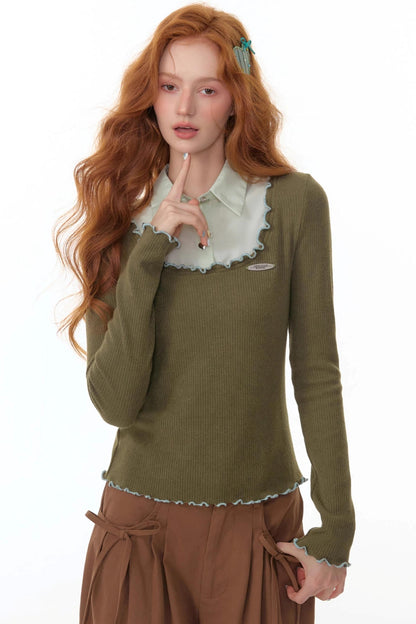 Polo Collar Long Sleeve T-Shirt