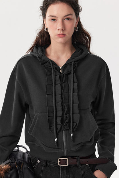 New Lace Collar Hooded Top