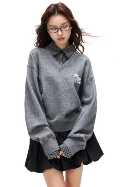 Plaid Patchwork Knit Sweater