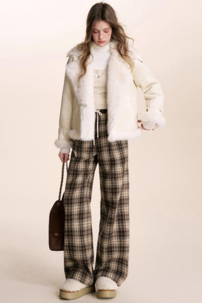 Plaid Woolen Wide-Leg Trousers