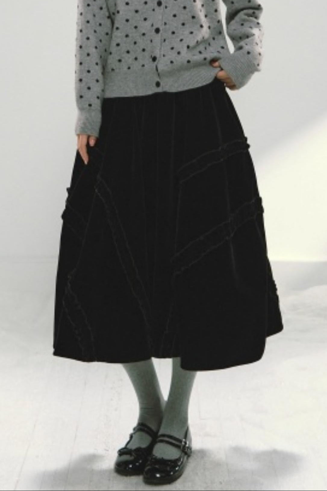 Red Velvet Ruffled Skirt