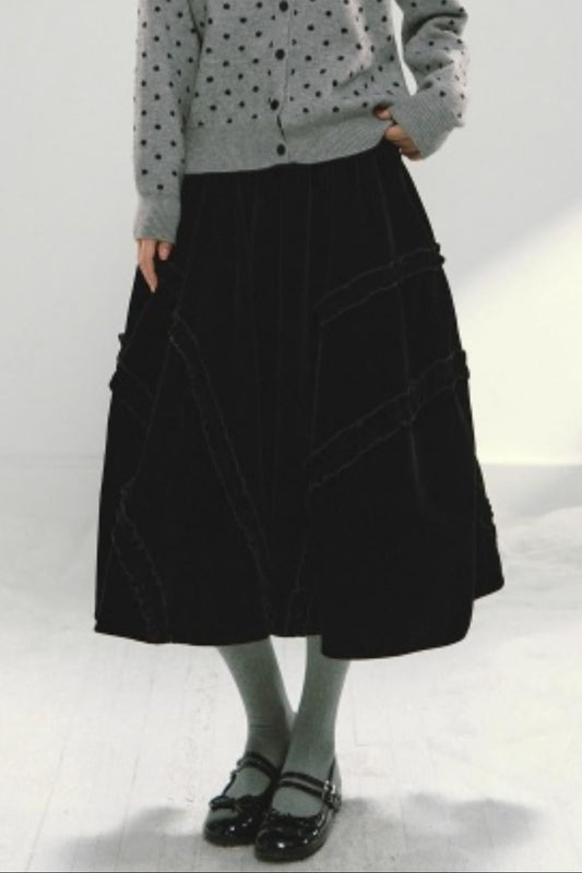 Red Velvet Ruffled Skirt