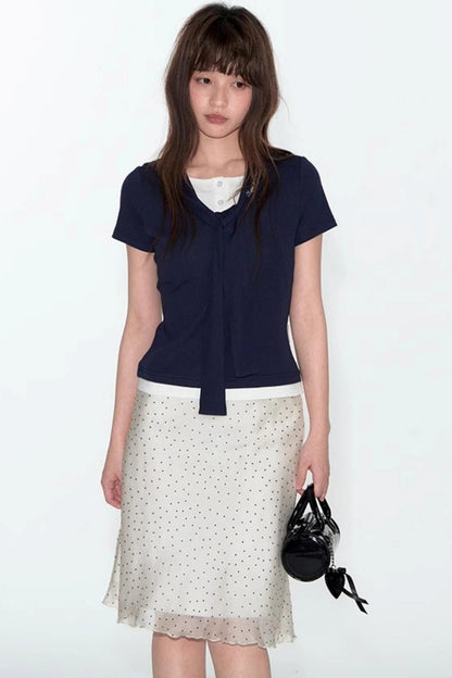 Original Detachable Navy Neck Slim Top