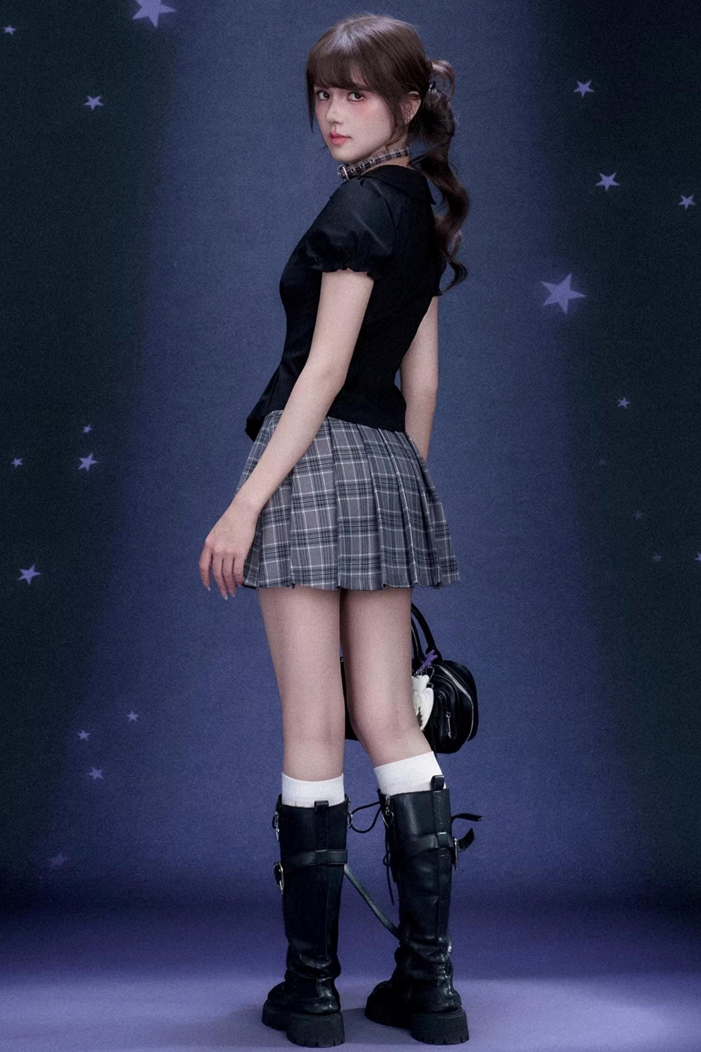 Plaid Graffiti Pleated Skirt Matching Set