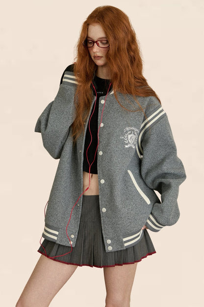 Preppy Patchwork Cropped Woolen Jacket