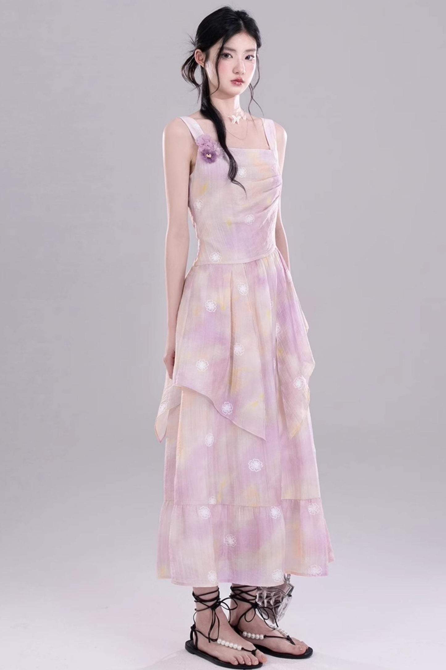 Purple Floral Sleeveless Dress