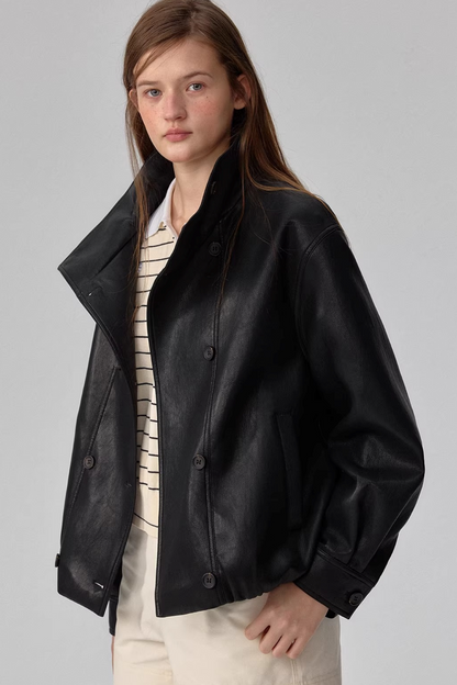 Black Matte Leather Biker Jacket