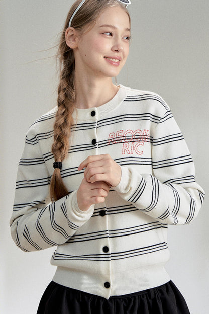 Stripe Knit Embroidery Cardigan