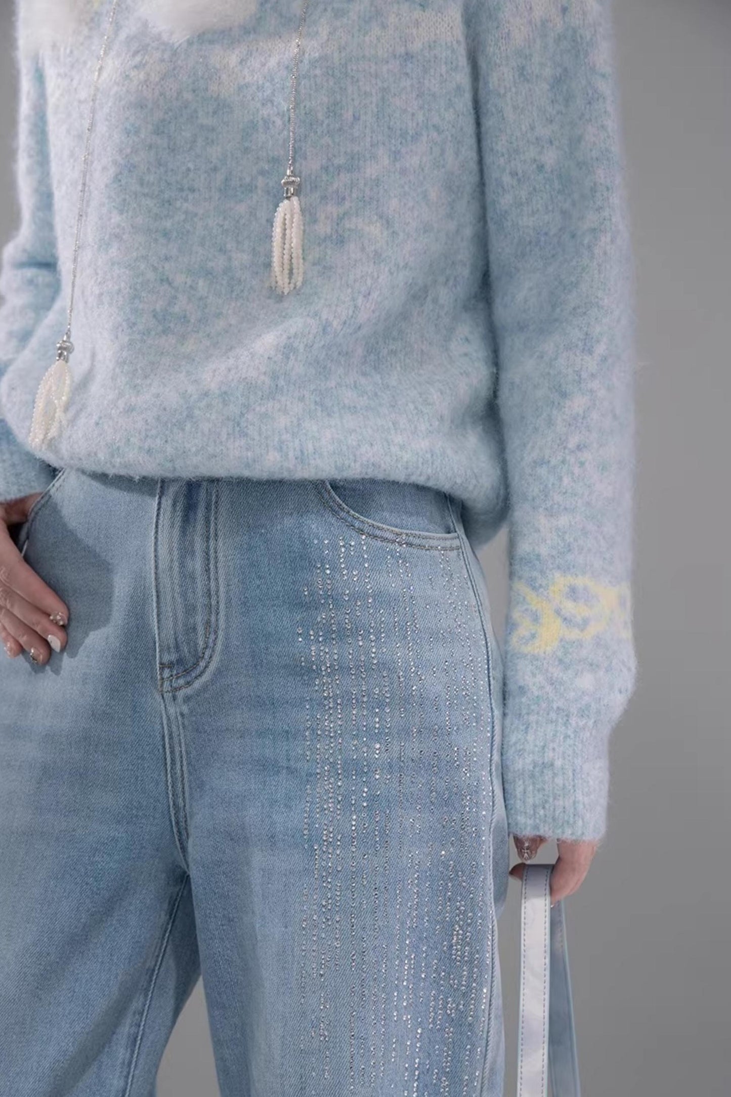 Starry Sky Blue Rhinestone Jeans