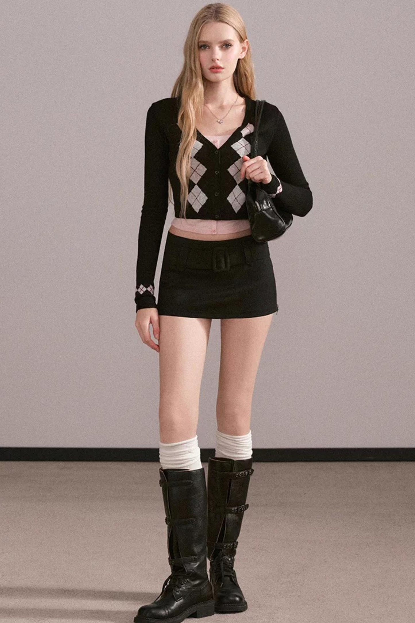 Contrasting Color Quilted Sweater