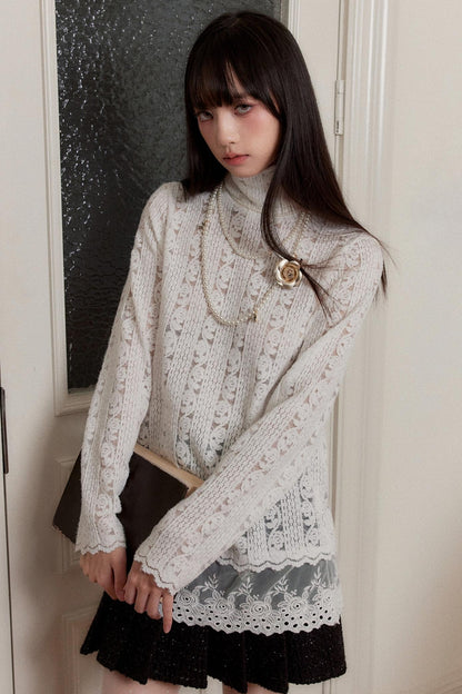 [10 31new] fragile shop white moonlight encounter knitted lace autumn and winter underwear base layer top