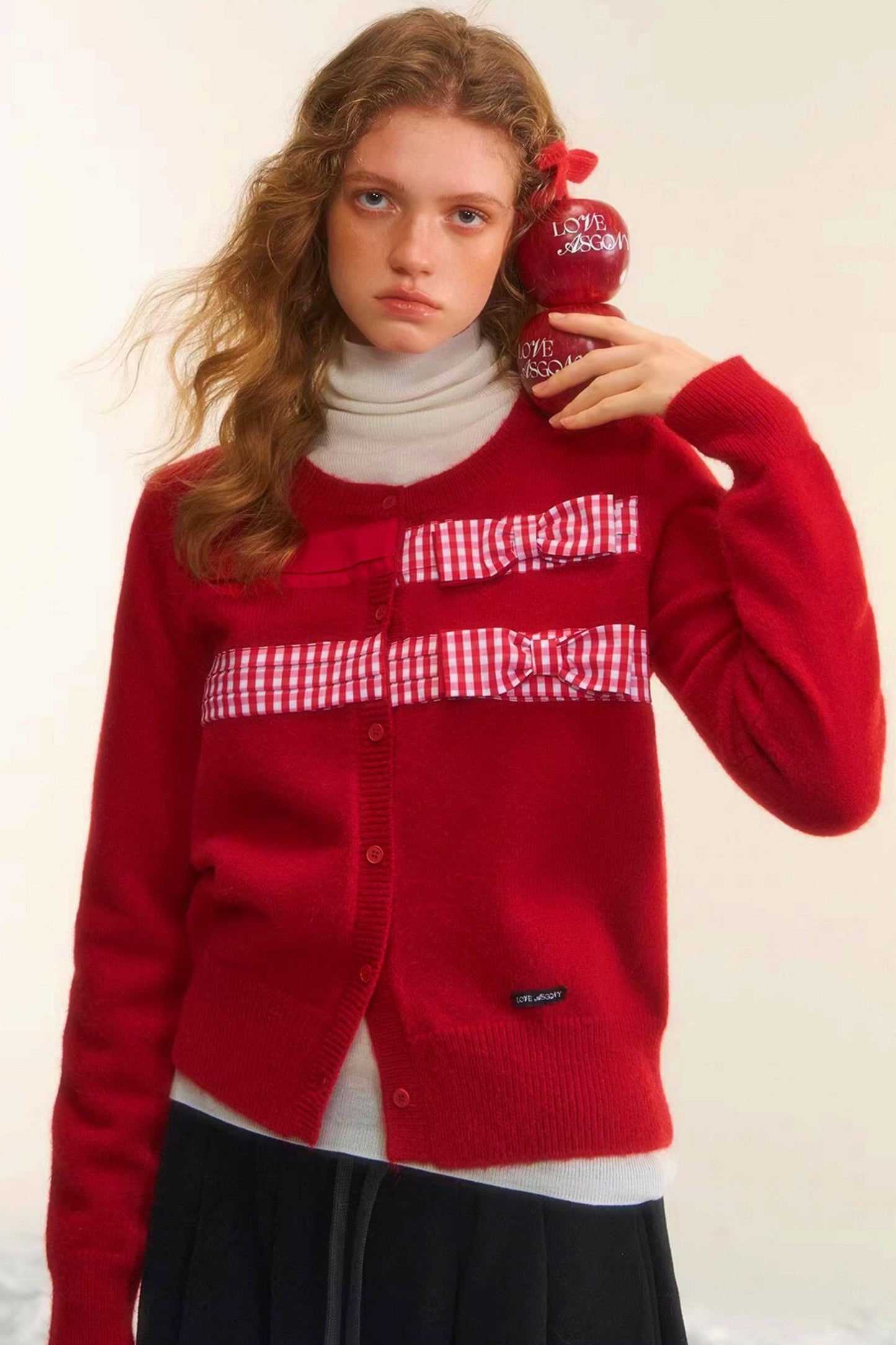 Plaid Patchwork Bow Cardigan