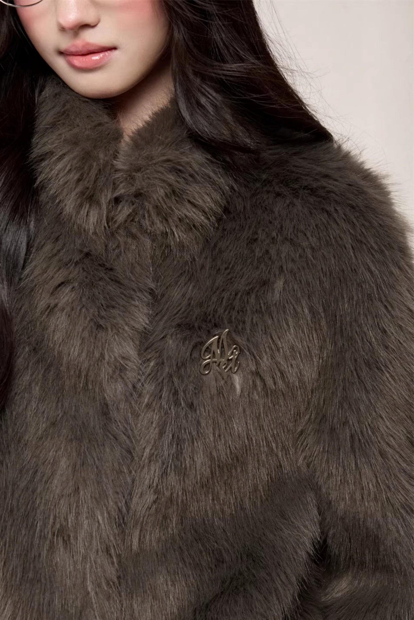 Eco-Friendly Fur Stand-Up Collar Coat