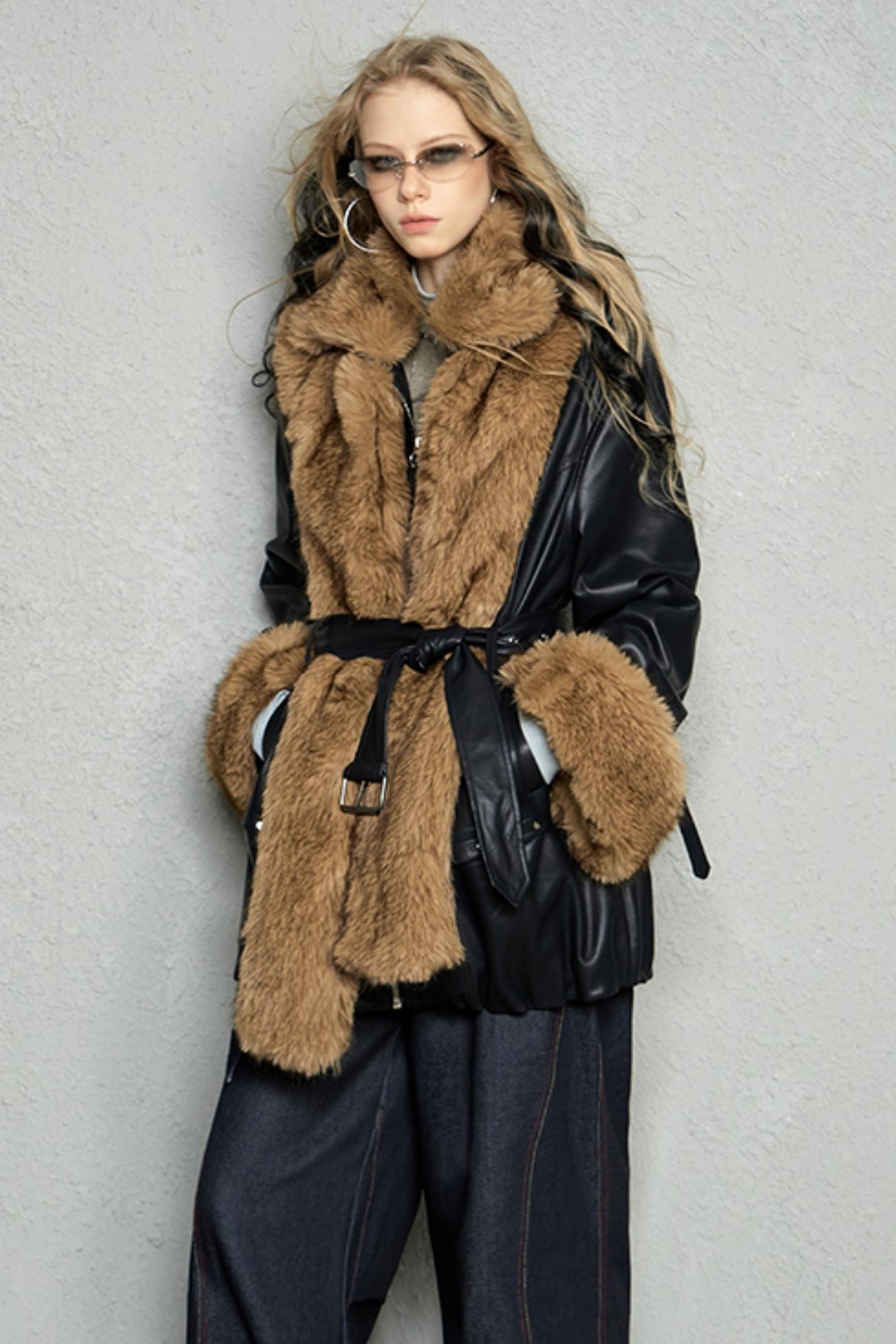 Detachable Eco-Fur Padded Leather Jacket