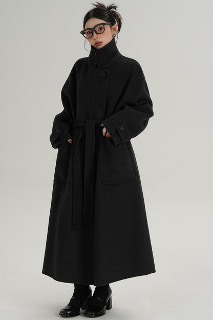 Stand-Up Wool Long Coat