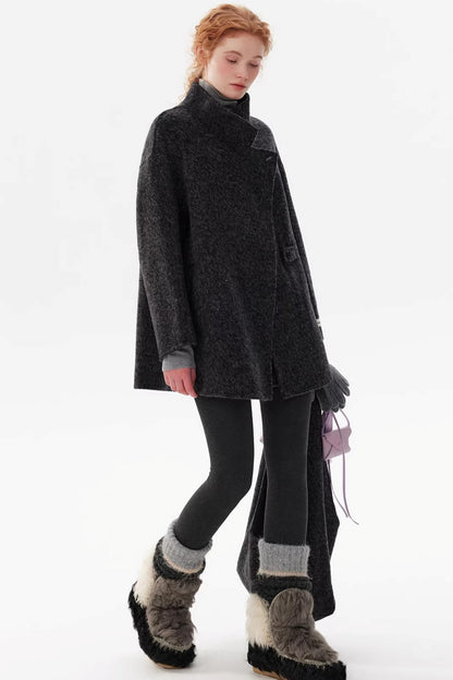 Black Wool Stand Collar Coat