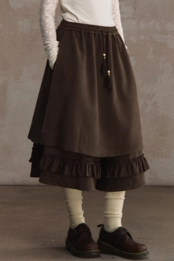 Shirred Culottes Loose Retro Skirt