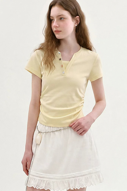 Maglia rétro a blocchi di colore con collo Henley