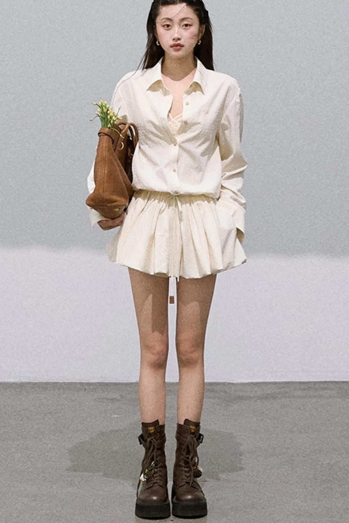 Shirt Style Long-Sleeved Puffy Dress