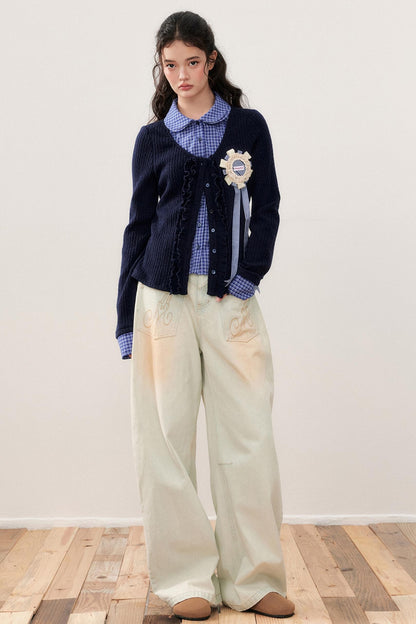 Vintage Washed Distressed Wide-Leg Jeans