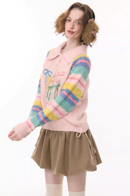 Rainbow Stripe Bow Sweater