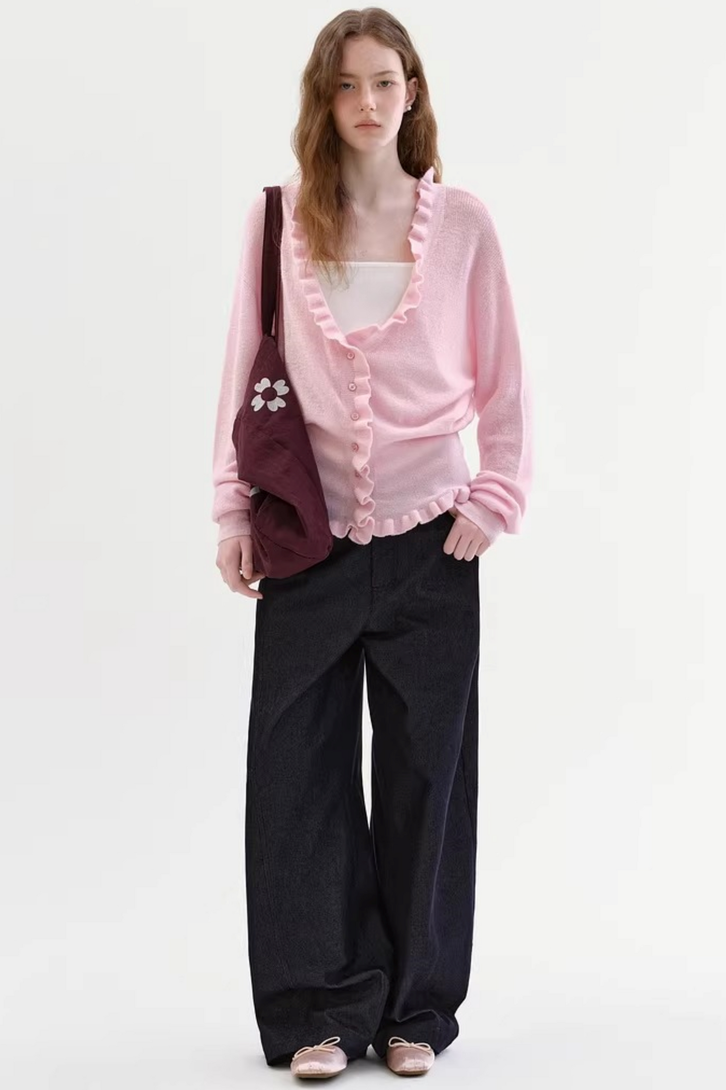 Mohair V-Neck Ruffled Sweater