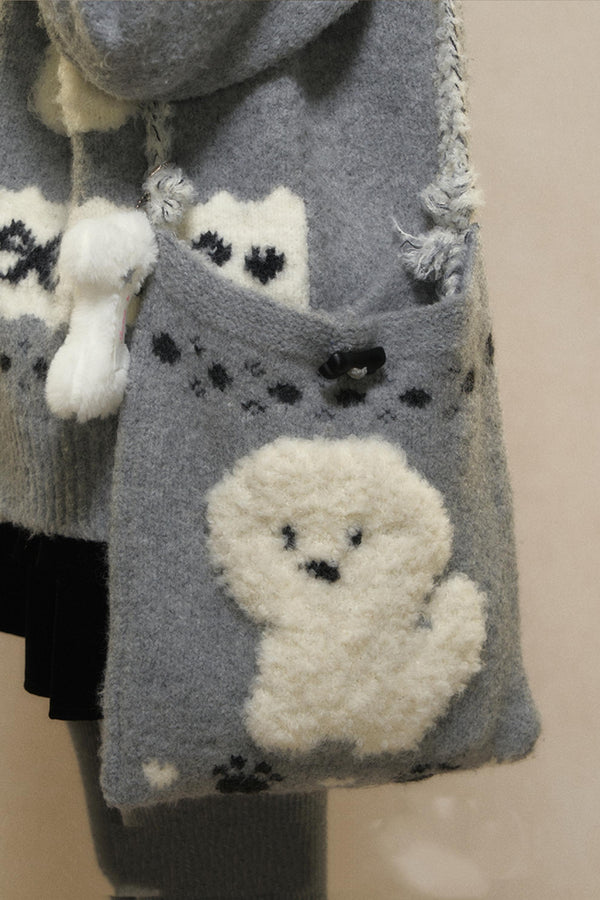 대학 스타일 강아지 니트 숄더백 