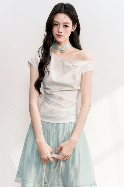 Off-Shoulder Embroidered Top Set-Up