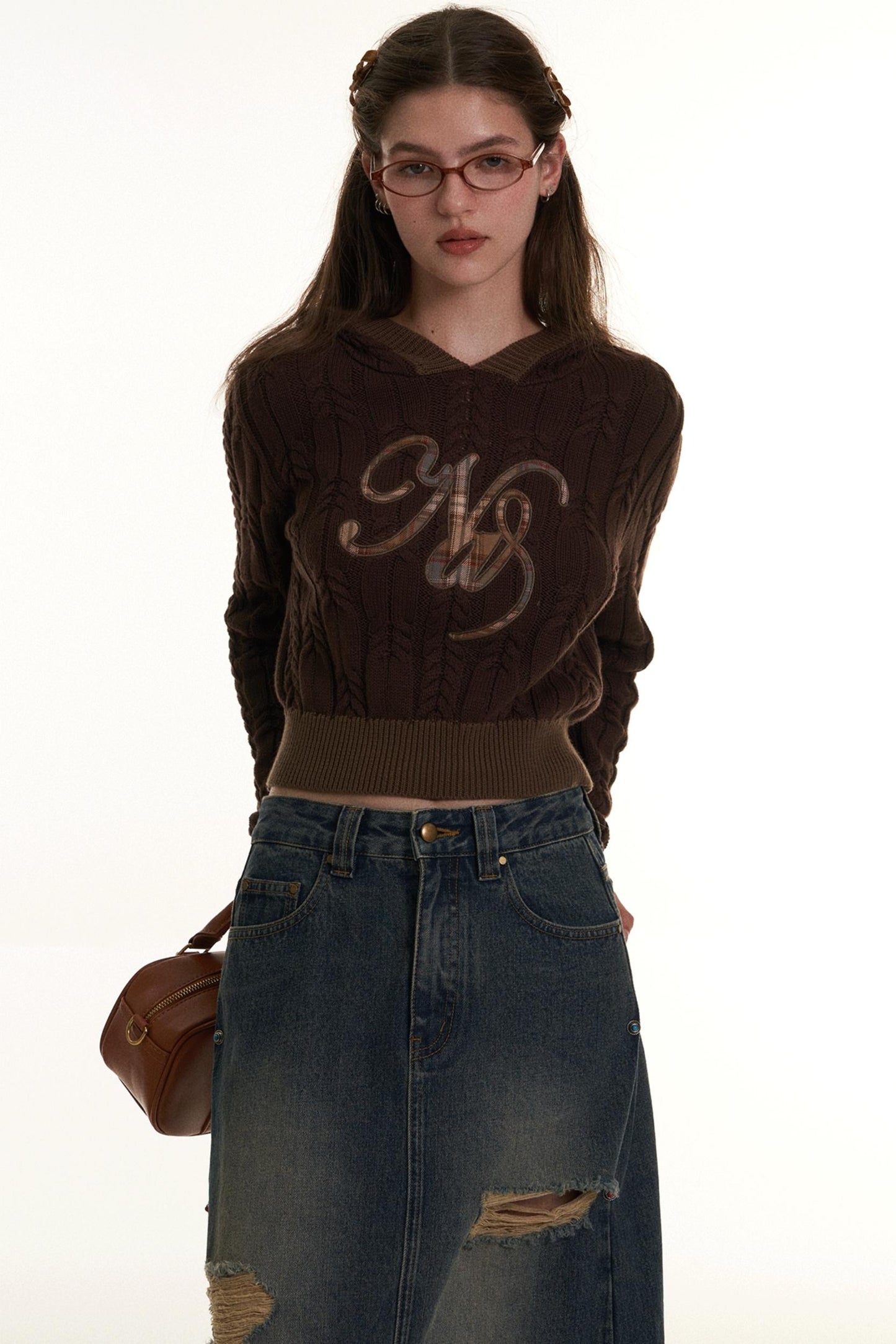 American Vintage Hooded Cable Knit Sweater